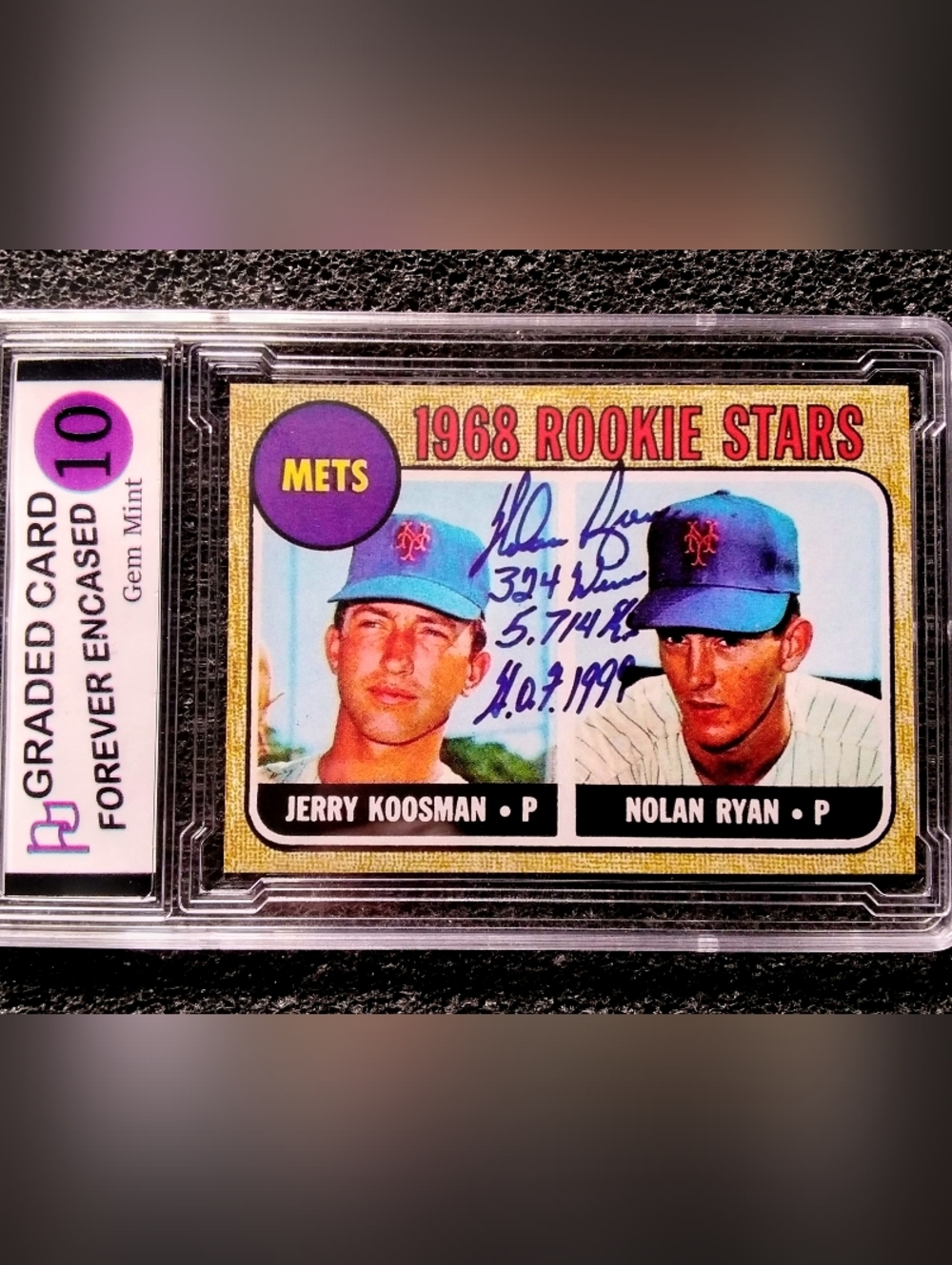 Nolan Ryan, Jerry Koosman HOF Autograph Baseball Rookie Card. Graded 10 Gem